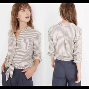 Madewell Cotton Maitland Striped Gray and White Women's Top